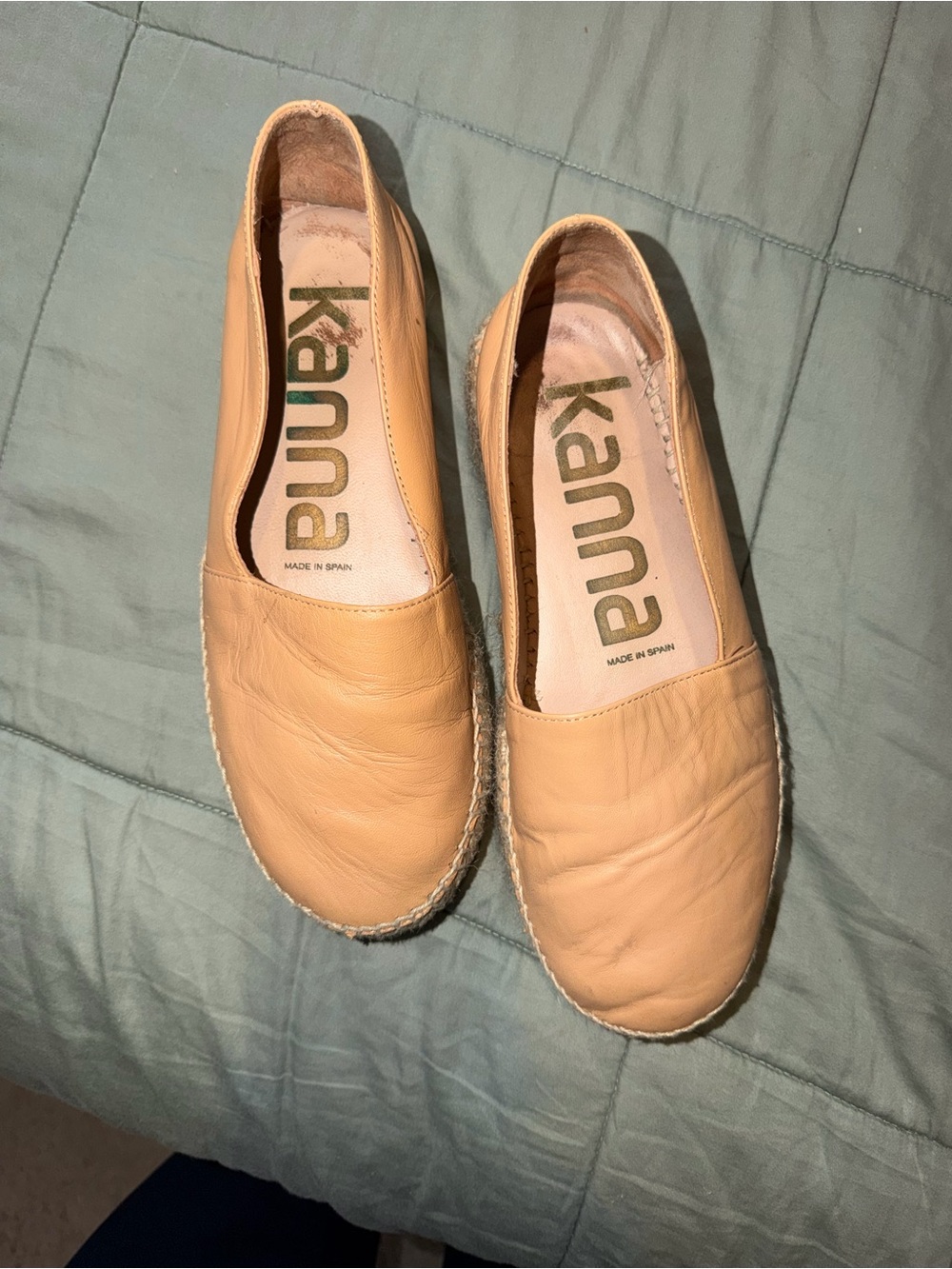 Kanna Spain Leather Espadrille Flats EU 40 US 9 Beige Nude Slip-On Boho Coastal